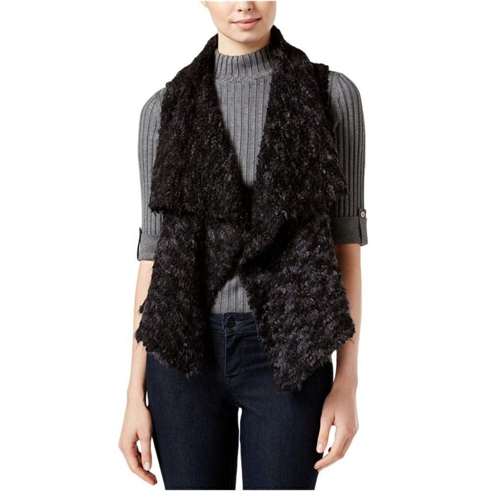 Kensie Women's Draped Chunky Knit Fashion Vest Marled Black Size XS